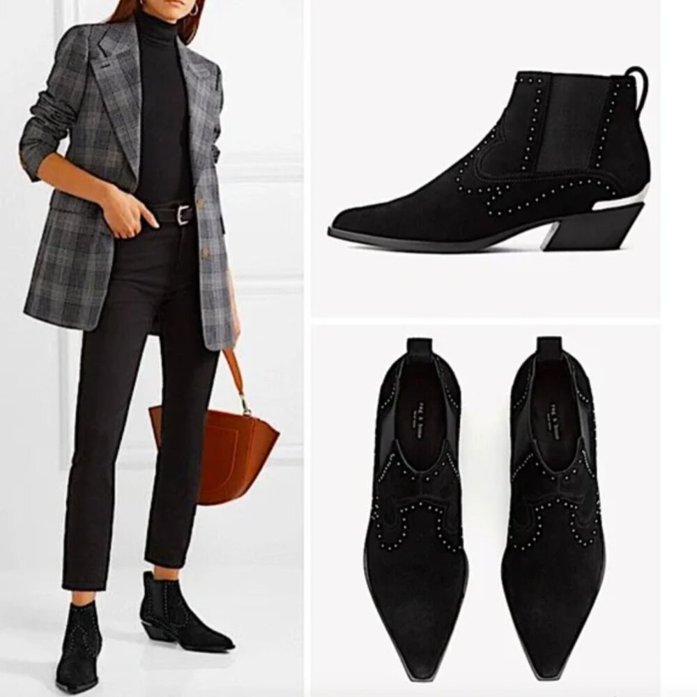 NEW Rag & Bone WESTIN BOOT Black Suede Studded New in Box - Picture 2 of 16
